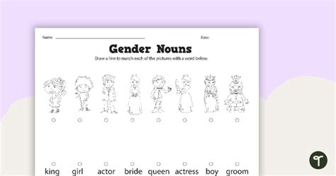 Gender Nouns Worksheets Teaching Resource Teach Starter
