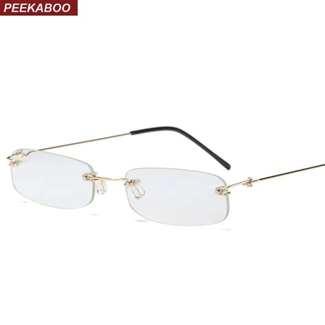 Peekaboo Clear Lens Gold Rimless Eyeglasses Men 2018 Super Light Narrow Tiny Glasses Frame For