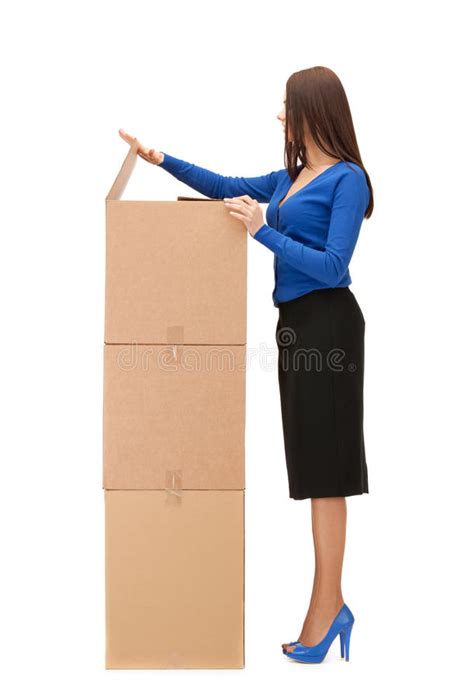 attractive businesswoman with big boxes stock image image of cute business 20743451
