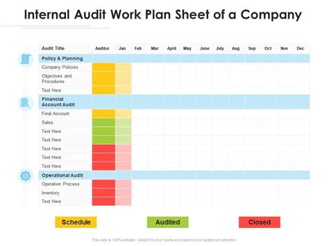 Internal Audit Work Plan Sheet Of A Company Presentation Graphics