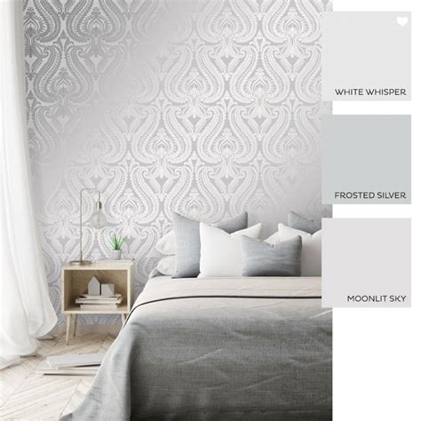 Shimmer Damask Wallpaper Soft Grey Silver Silver Wallpaper Silver