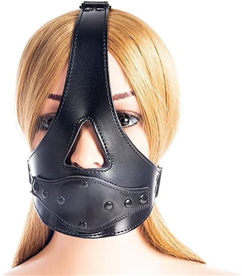 Mfmyee Bondage Leather Mask Plug Detachable Mask Black Fetish Bondage