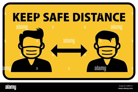 Keep Your Distance Sign With Men Yellow Warning Sign Vector