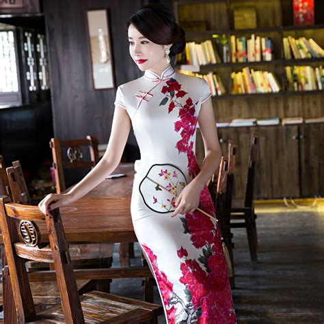 Chinese Style Cheongsam Womens Slim Qipao Party Long Cheongsam Chinese