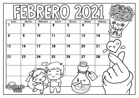 Febrero 2020 Para Imprimir Y Colorear Calendario Dibujando Con Vani