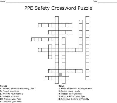 Ppe Safety Crossword Puzzle Wordmint