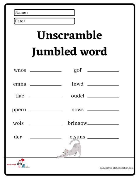Unscramble Jumbled Word Worksheet Free Download