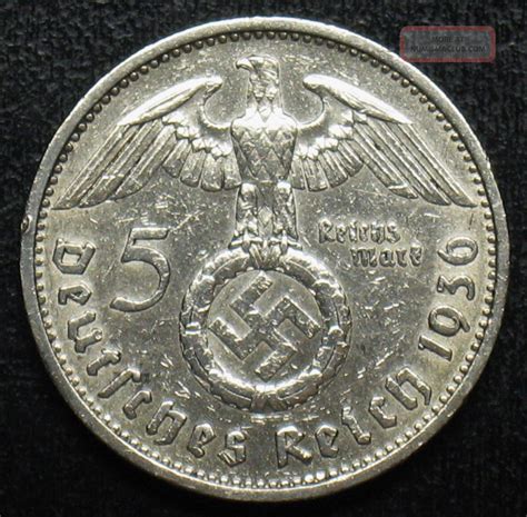 1936 A Hitlers Germany 5 Silver Reichsmark Au Cleaned L559