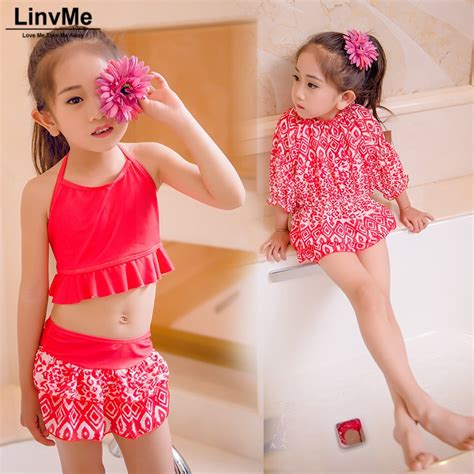 Linvme 2018 Girls Teenage Print Swimsuit With Cover Up Three Piece Separate Swimsuits Girl