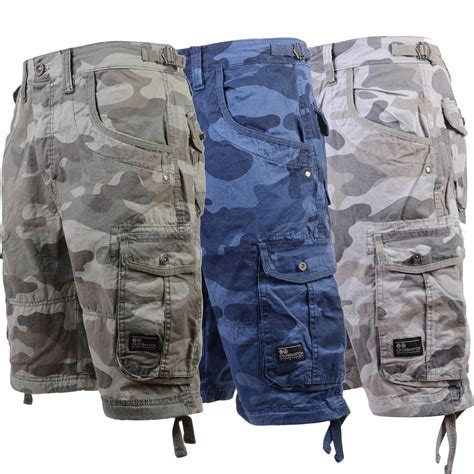 Mens Crosshatch Cargo Shorts Combat Camo Army Long Military Knee Length