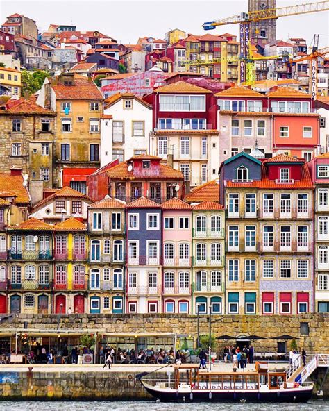 Colorful Houses In The Historic Ribeira Neighborhood Facing The Douro