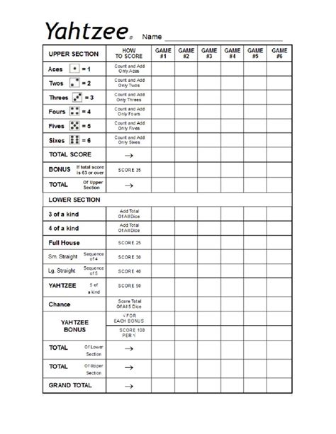 Free Yahtzee Score Sheets Printable