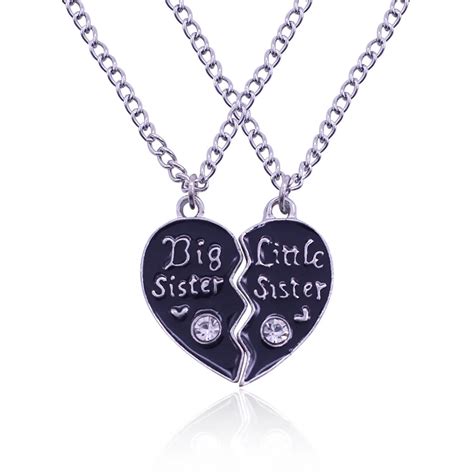 2 Sisters Big Little Sister Heart Shaped Pendant Necklace Broken Heart Combo Necklace Jewelry