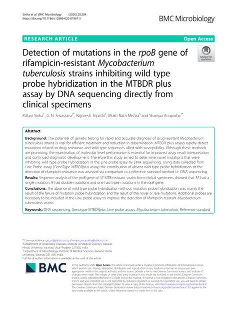 pdf detection of mutations in the rpob gene of rifampicin resistant mycobacterium tuberculosis