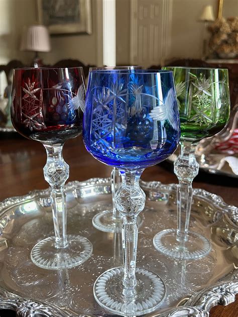 Colored Crystal Wine Goblets Set Of 4 Bohemian Colored Crystal Wine