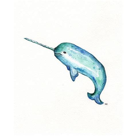 Narwhal Watercolor Print Teal Light Green Aqua Blue Turquoise Sea