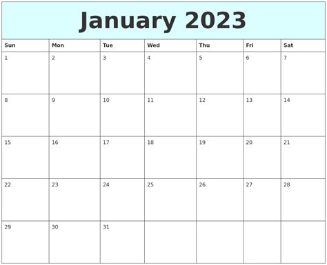 Printable January 2023 Calendar Free 12 Templates Zohal