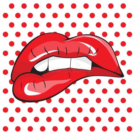Biting Her Red Lips Teeth Pop Art Stock Vector Illustration Of