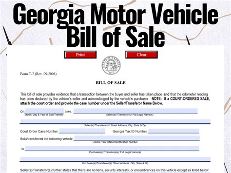 Georgia Motor Vehicle Bill Of Sale Georgia Motor Vehicle Bill Of Sale