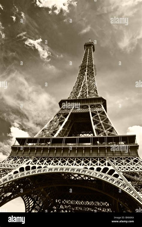 Eiffel Tower Closeup In Cloudy Sky Stock Photo Alamy