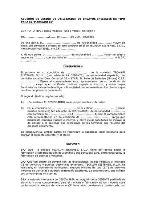 Modelo Cesion Contrato De Arrendamiento