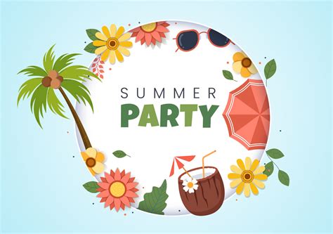 Summer Party Cartoon Background Illustration With Tropical Plants