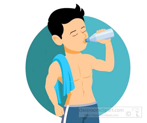 Fitness And Exercise Muscular Boy Drinking Water Clipart 1220