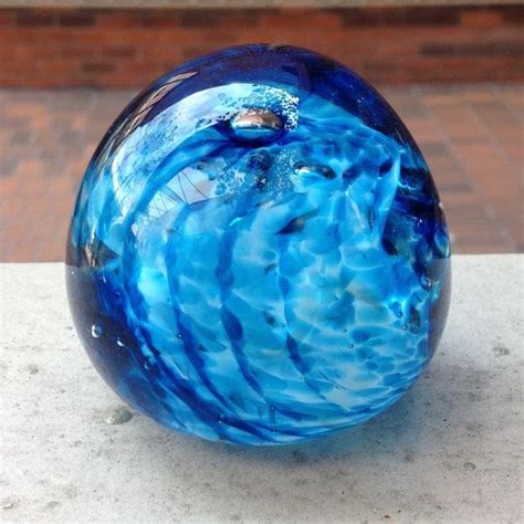 Glass Art One Of A Kind Blue And White Glass Blown Paperweight Etsy
