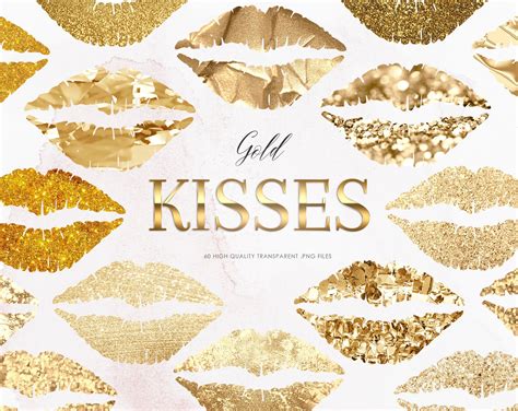 60 Gold Lips Clipart Gold Kisses Clip Art Gold Glitter Lips Etsy