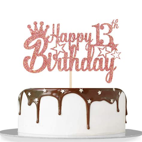 Buy Rose Gold Glitter Happy 13th Birthday Cake Topper For Cheers To 13