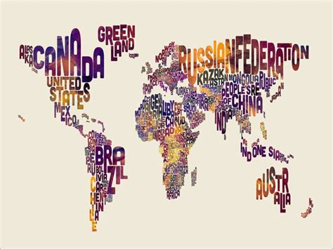World Map Typography Typographic Text Map Of The World Art Etsy