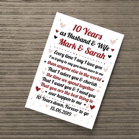 You can easily order a superb gift for your loving wife on your first, second, 5th, 10th, 15th and other here are few top demanding marriage anniversary gifts for wife 10th Wedding Anniversary Gift For Husband or Wife Print ...