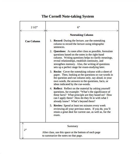 However, only a few of them offer them for free. 6+ Cornell Note Templates - Free Sample, Example, Format ...