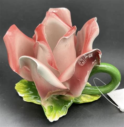 Vintage Capodimonte Pink Rose Floral Flower Porcelain Candelabra Candle