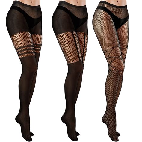 Buy Satinior3 Pairs Womens Fishnet High Waist Fishnet Patterned Tights