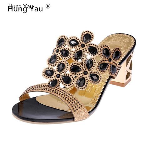 Hung Yau Women Plus Size Sandals Size 41 Bohemia High Heel Sandal Fretwork Beading Roman Summer