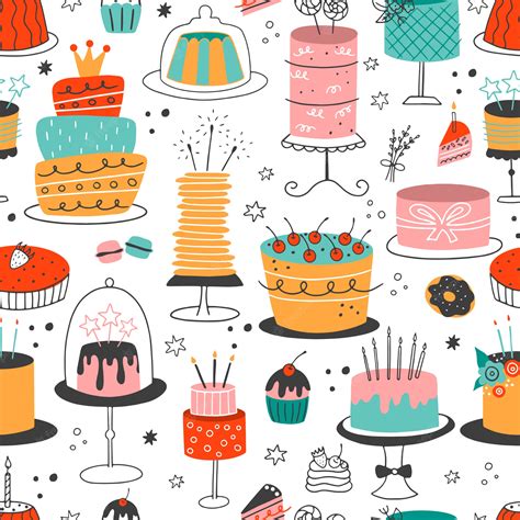 Premium Vector Seamless Pattern With Doodle Colorful Cakes