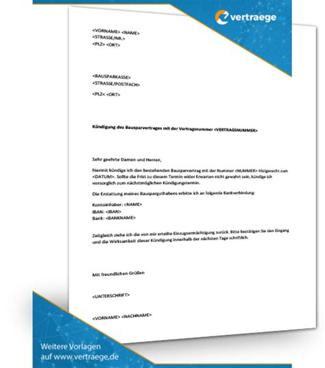 Die übertragung erfolgt nach § 15 abs. Musterkündigung Bausparvertrag - Vertraege.de