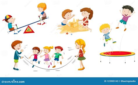 A Set Of Children Playing Stock Vector Illustration Of Healthy 123905143