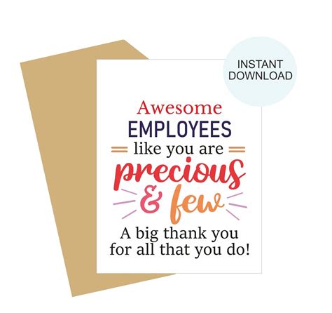 Employee Appreciation Card Printable Employee Appreciation Etsy Canada