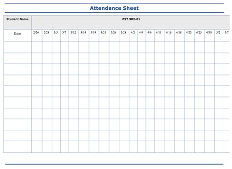 Attendance Sheet Asl 790 Internship
