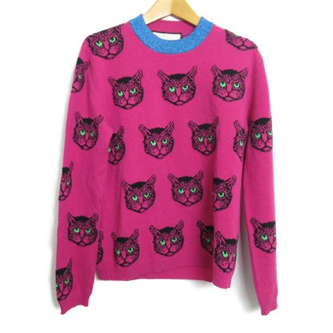 gucci gucci mystic cat crew neck knit sweater 503896 cashmere pink used women xs 503896｜product