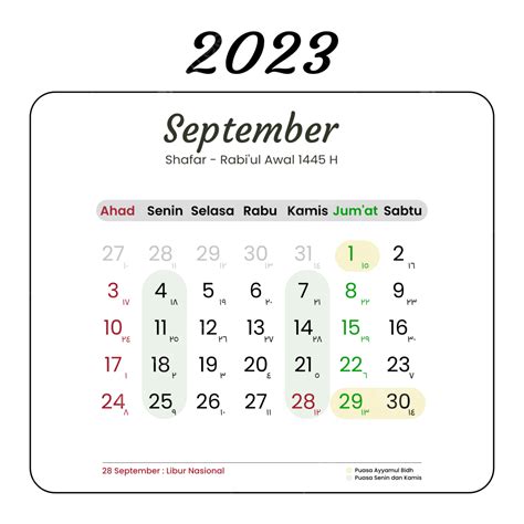 Calendrier Hijri De Septembre 2023 Vecteur Png Calendrier Calendrier