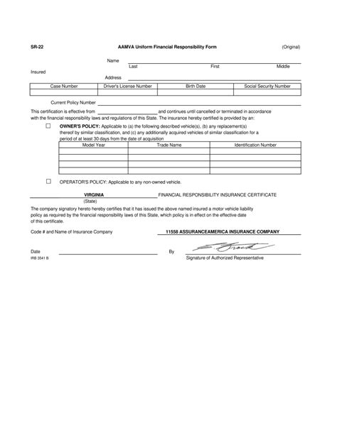 Sr 22 Uniform Financial Responsibility Form Fill Online Printable