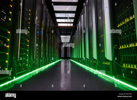 Glowing Panels In Dark Server Room Stock Photo Alamy