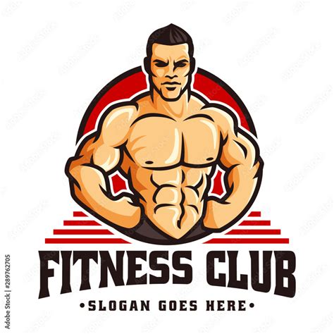 Vector Of Fitness Gym Or Bodybuilder Logo Template With Muscle Man Character Stock Vector