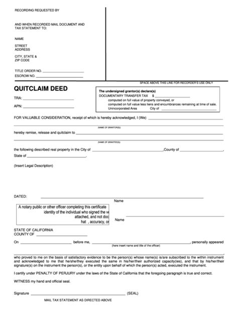 Bill Of Sale Form California Quitclaim Deed Form Templates Fillable