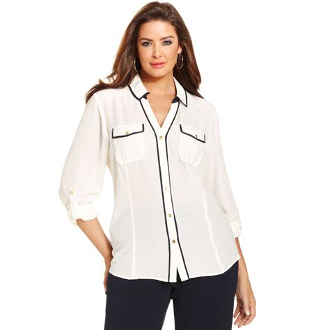 Lyst Jones New York Collection Plus Size Longsleeve Utility Blouse In