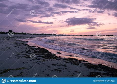 Ocean Waves Under The Purple Sky During Sunset Stock Image Image Of