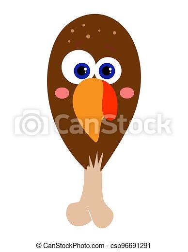 Funny Turkey Face With Crazy Eyes On Roasted Turkey Drumstick Vector